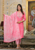 Partywear Designer Pink Cotton Stitched Suit With Dupatta - Tanisha