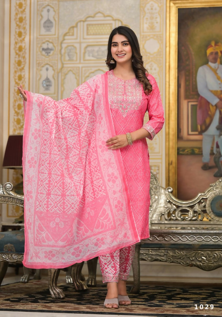 Partywear Designer Pink Cotton Stitched Suit With Dupatta - Tanisha