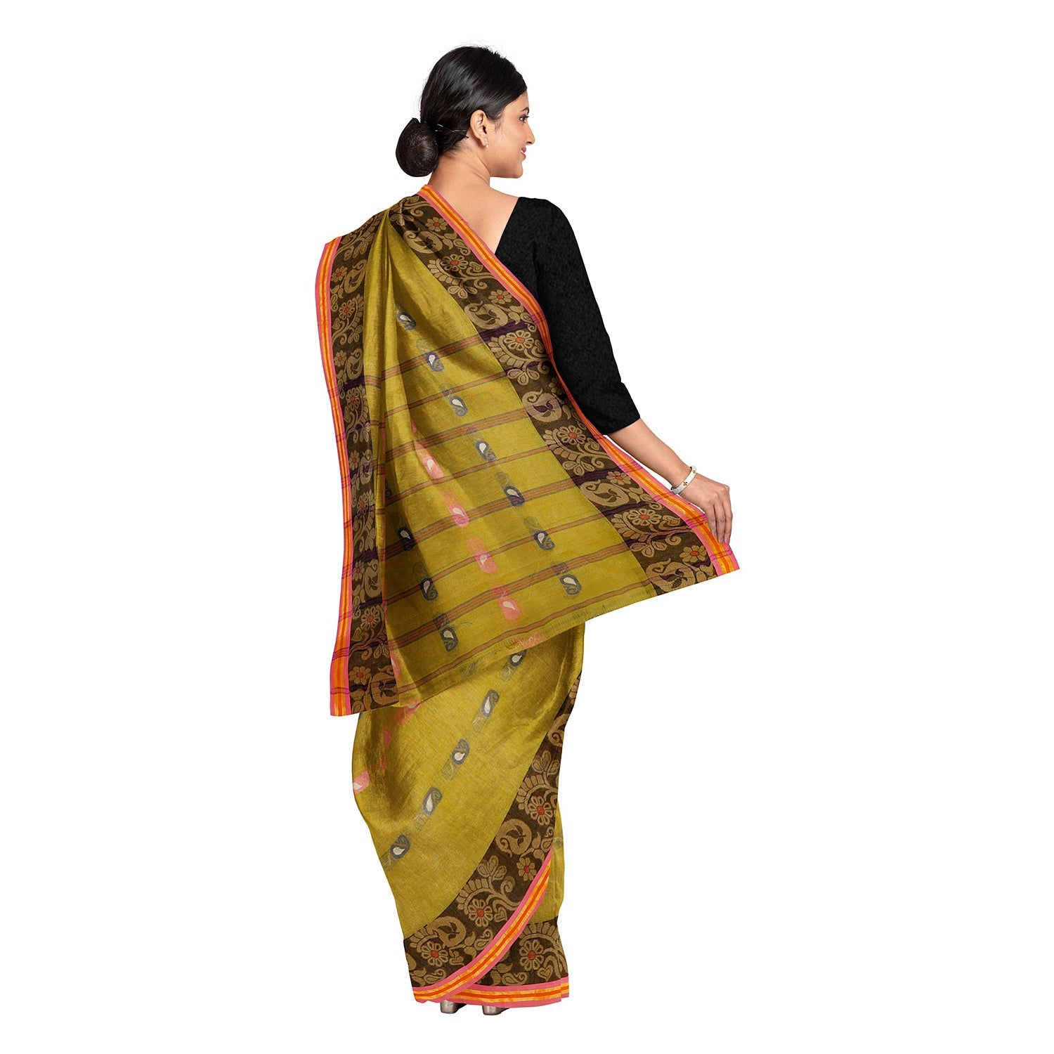 Exclusive Collection 100% Pure Cotton Olive Tant Saree With Hand Weaving Work
