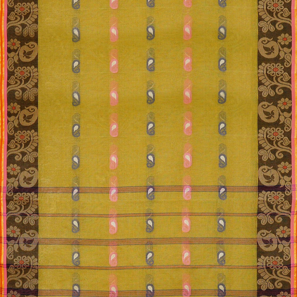 Exclusive Collection 100% Pure Cotton Olive Tant Saree With Hand Weaving Work