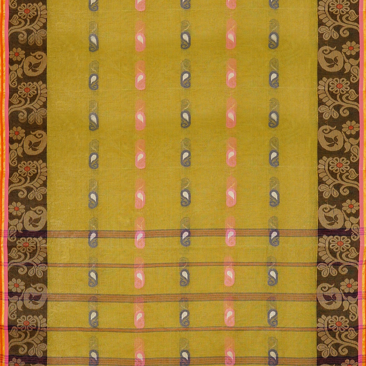 Exclusive Collection 100% Pure Cotton Olive Tant Saree With Hand Weaving Work