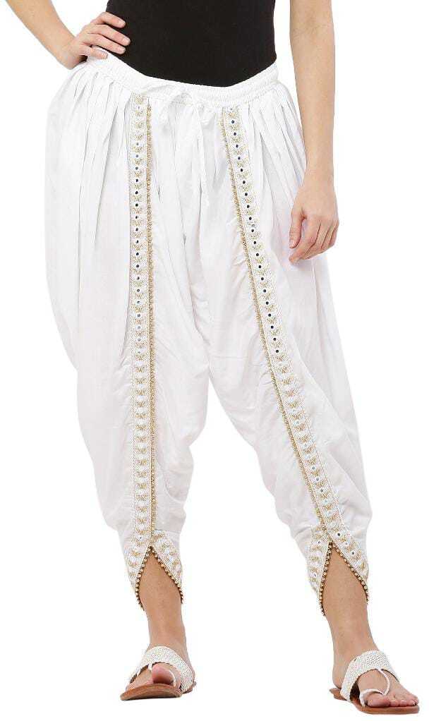 PAVONINE White Color Embellished Beetel Rayon Fabric Patiala For Women & Girls