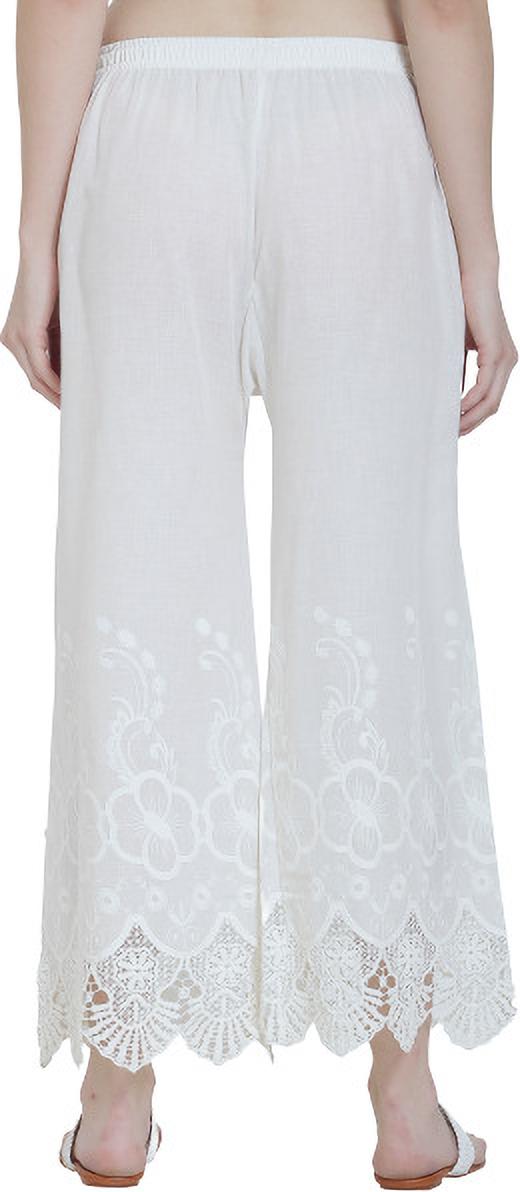 PAVONINE White Color Chikankari Lace Scalloped Hem Cotton Fabric Sharara