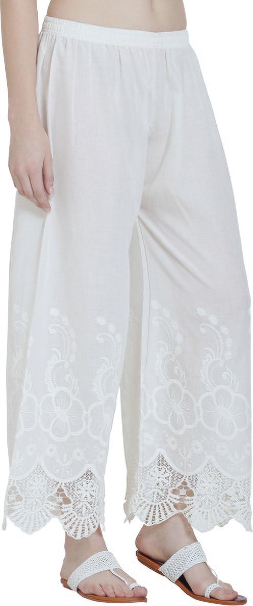 PAVONINE White Color Chikankari Lace Scalloped Hem Cotton Fabric Sharara