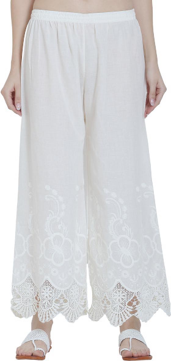 PAVONINE White Color Chikankari Lace Scalloped Hem Cotton Fabric Sharara