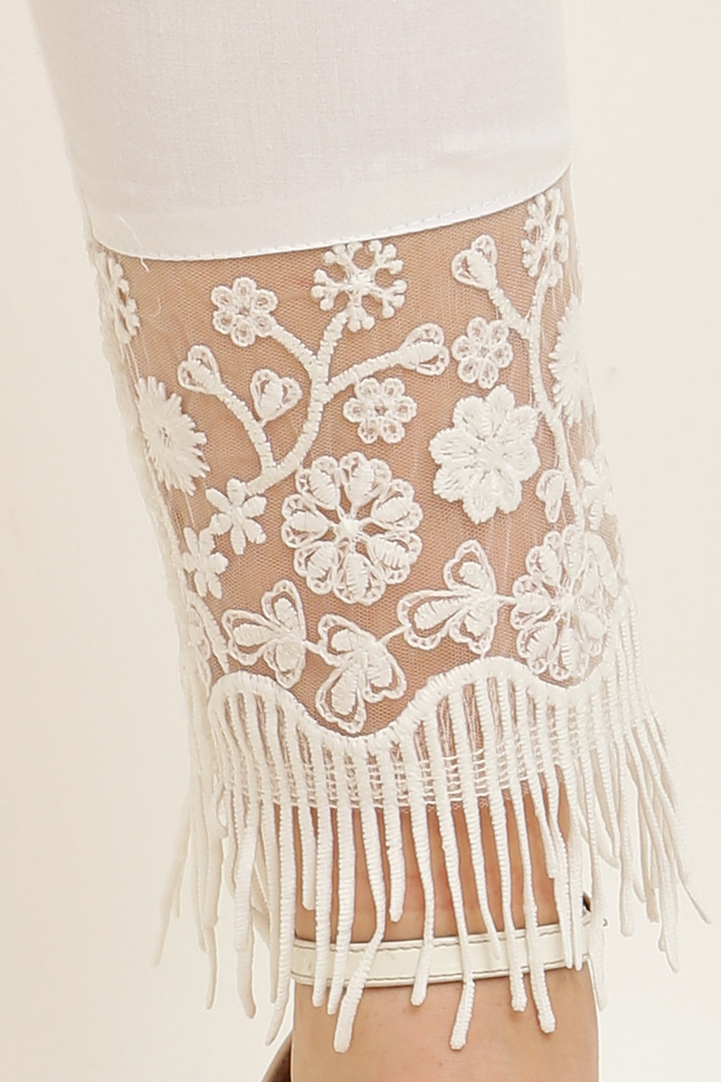 PAVONINE White Color Flower Kirosia Lace Hem Cotton Fabric Palazzo For Women