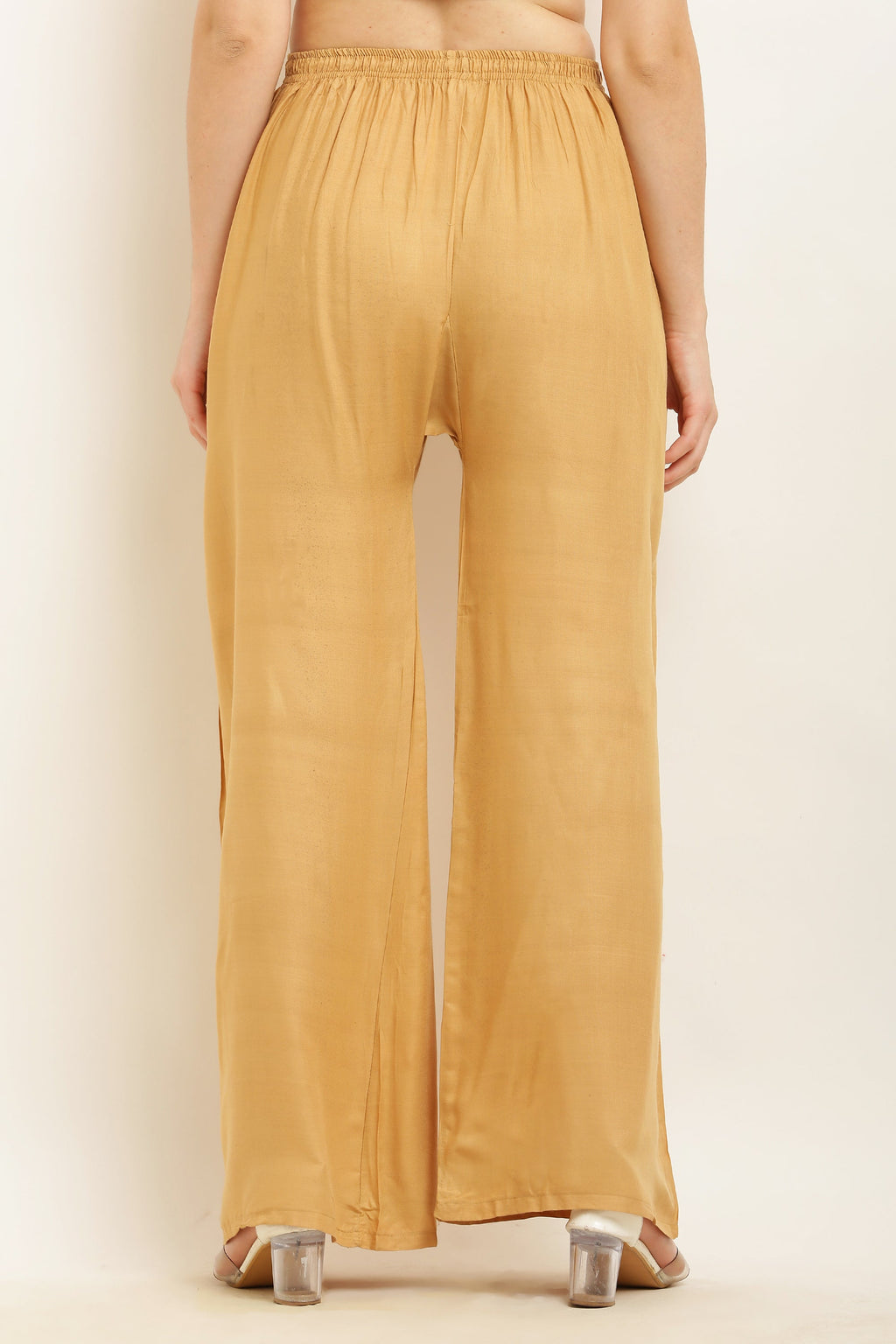 PAVONINE Beige Color Straight Fit Rayon Fabric Palazzo