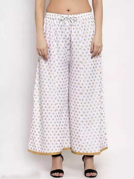 PAVONINE White Color Rayon Fabric Sun Print Palazzo For Women