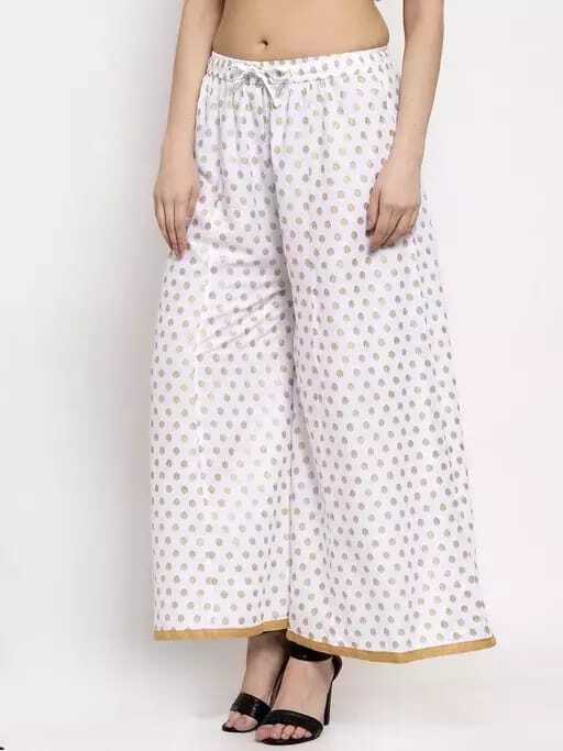 PAVONINE White Color Rayon Fabric Sun Print Palazzo For Women
