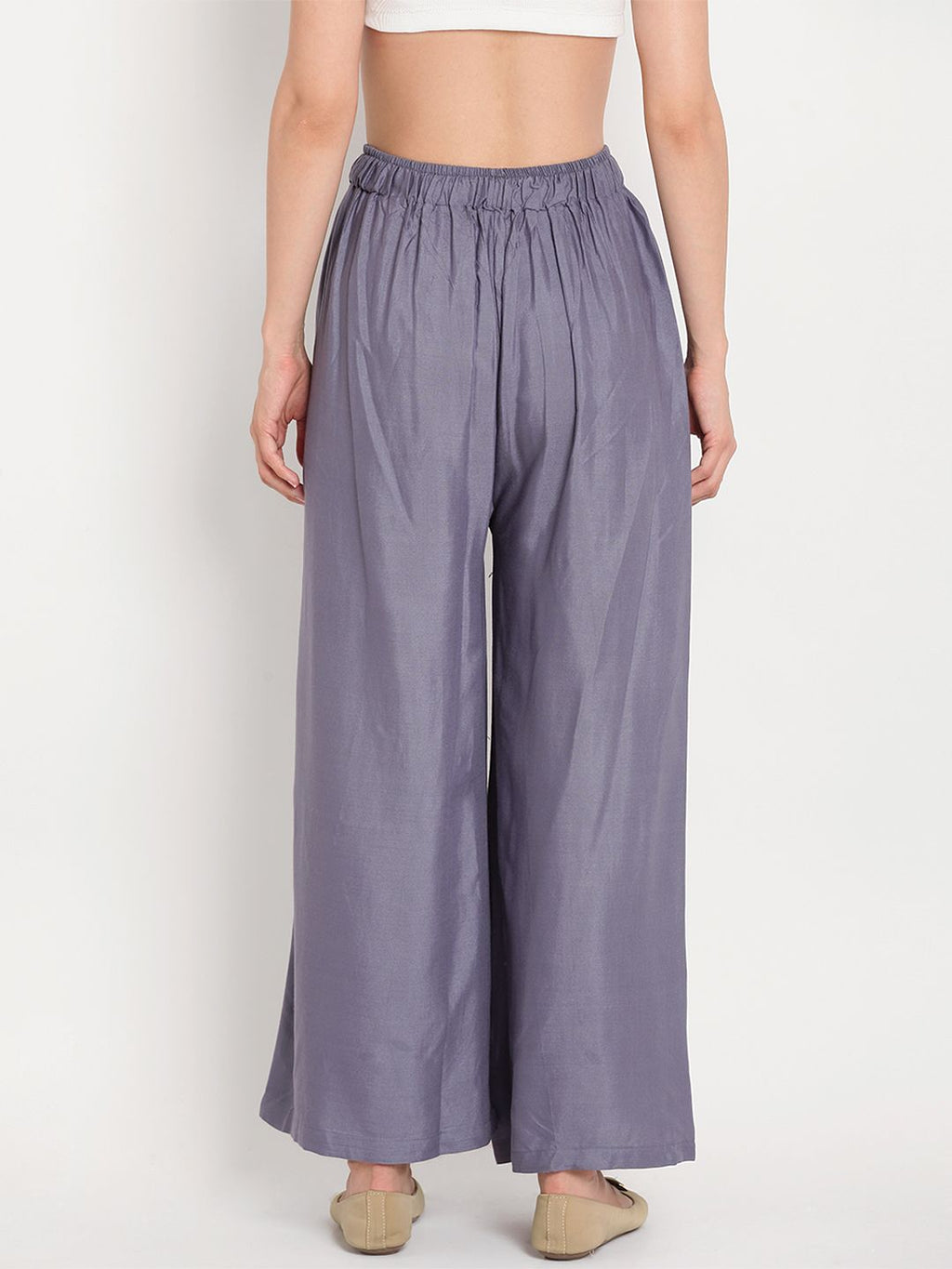 TAG 7 Women Pack Of 2 Black & Grey Solid Flared Palazzos