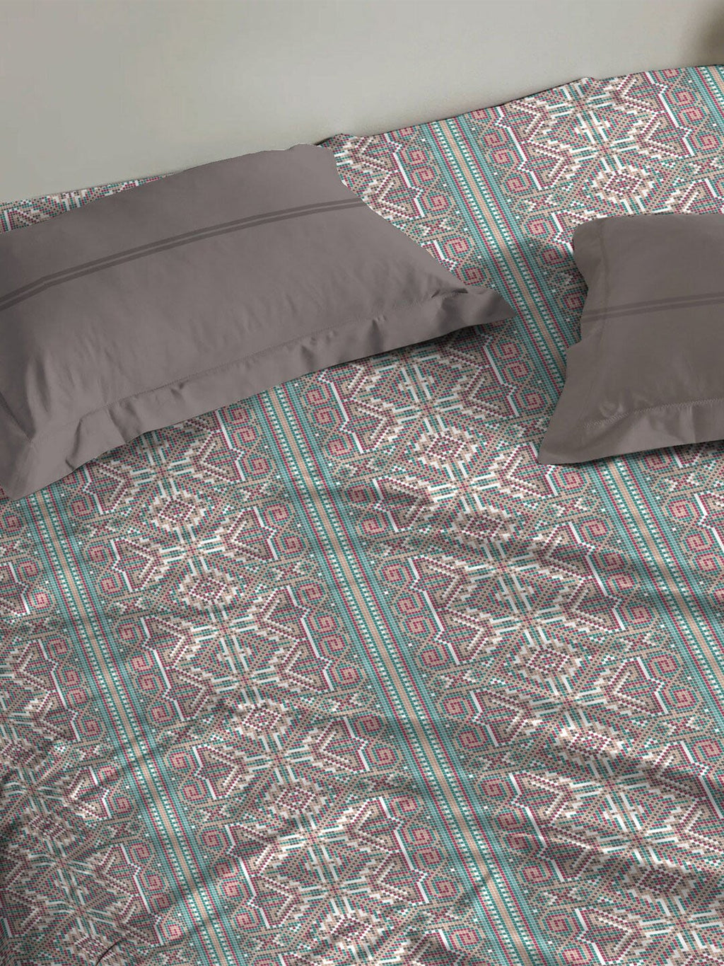 MYTRIDENT Dusk and Dawn Brown Printed Pure Cotton 144 TC Queen Bedsheet Pillow Covers