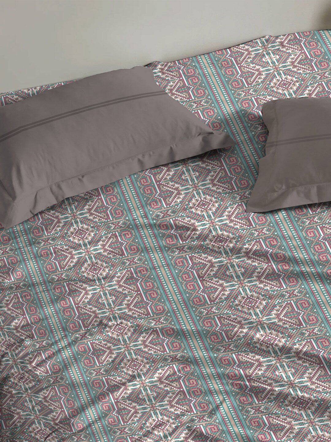 MYTRIDENT Dusk and Dawn Brown Printed Pure Cotton 144 TC Queen Bedsheet Pillow Covers