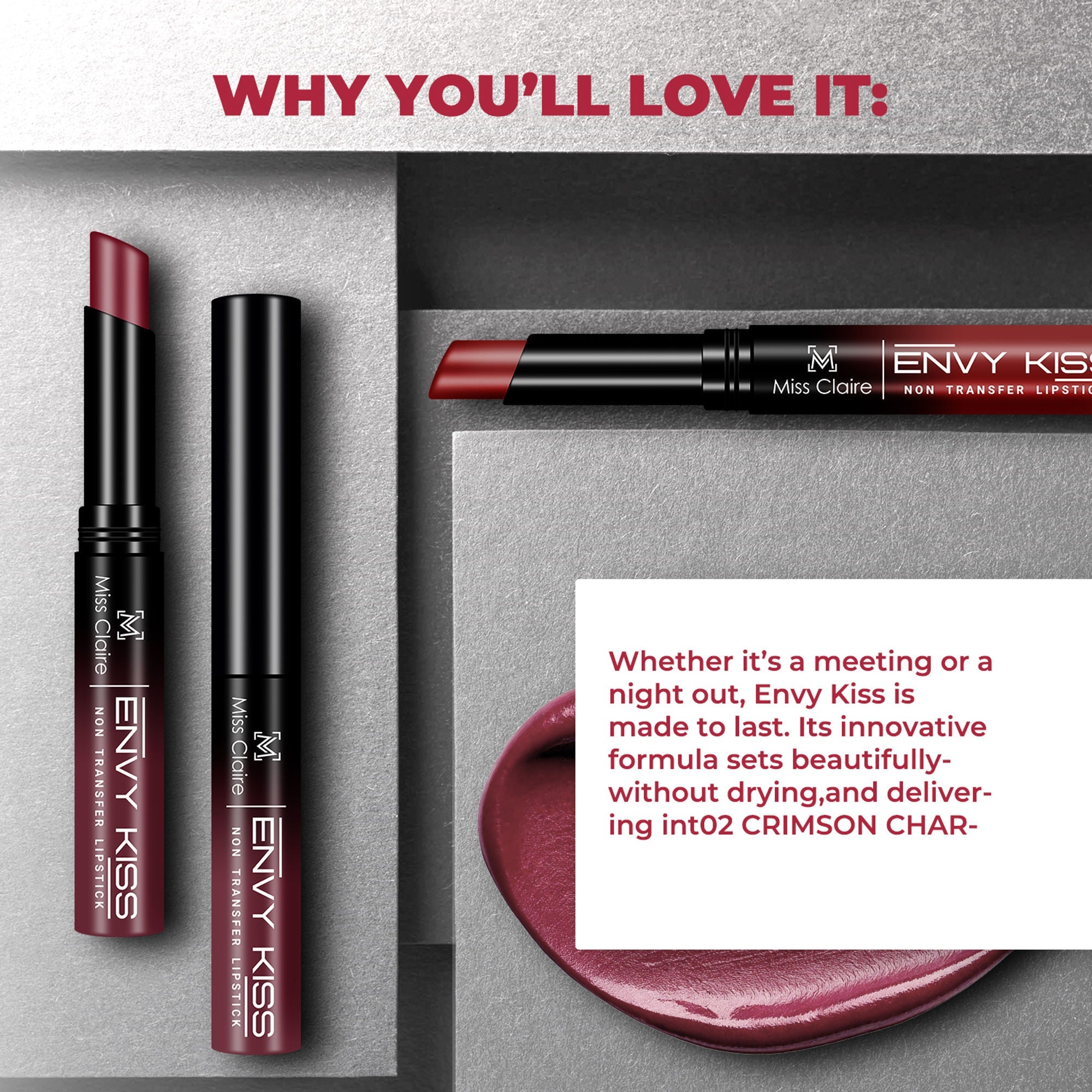 Miss Claire Envy Kiss Non Transfer Lipstick - 05 Chic Cherry