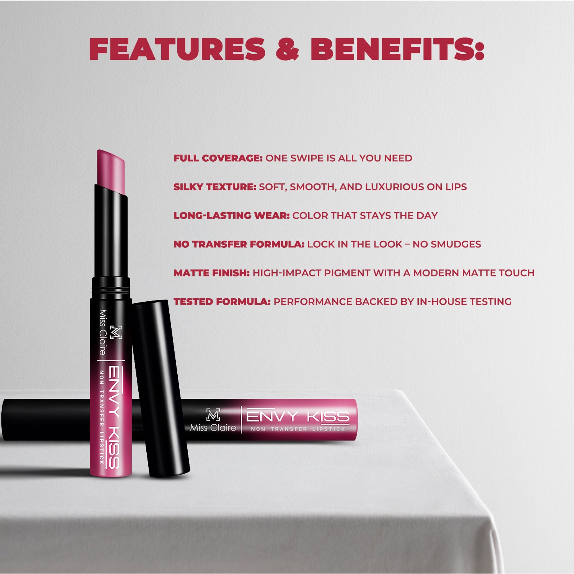 Miss Claire Envy Kiss Non Transfer Lipstick - 12 Pookie