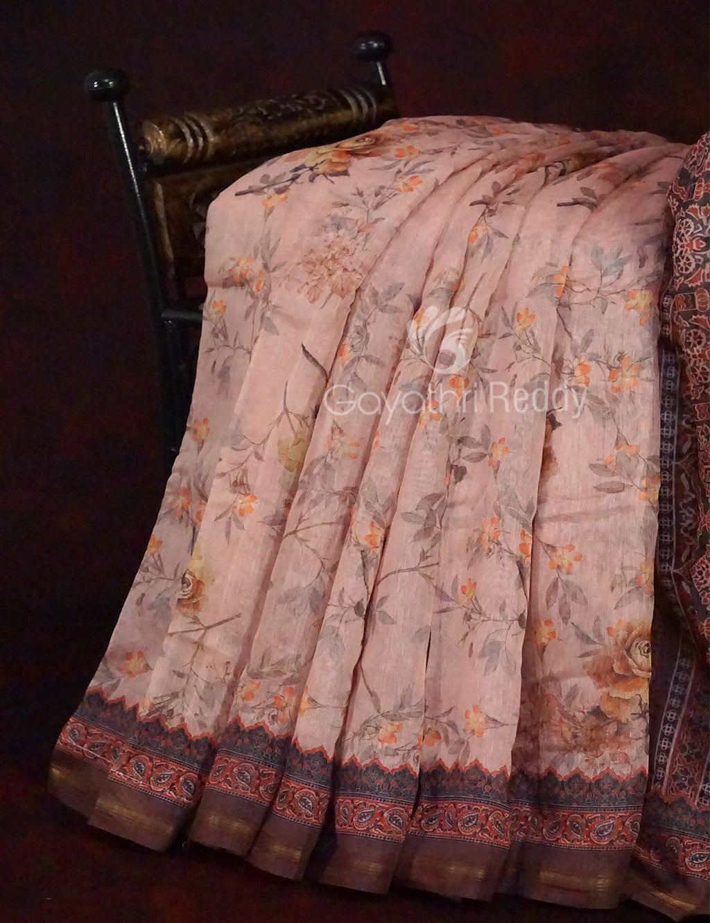 Light Brown Colour Print Design Semi Chanderi Saree By Gayathri Reddy Designer Studio