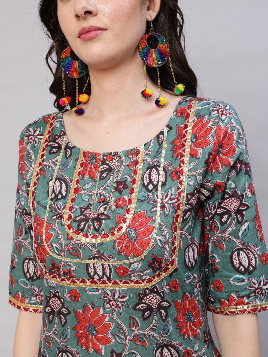 Aks Floral Printed Regular Gotta Patti Kurta with Harem Pants