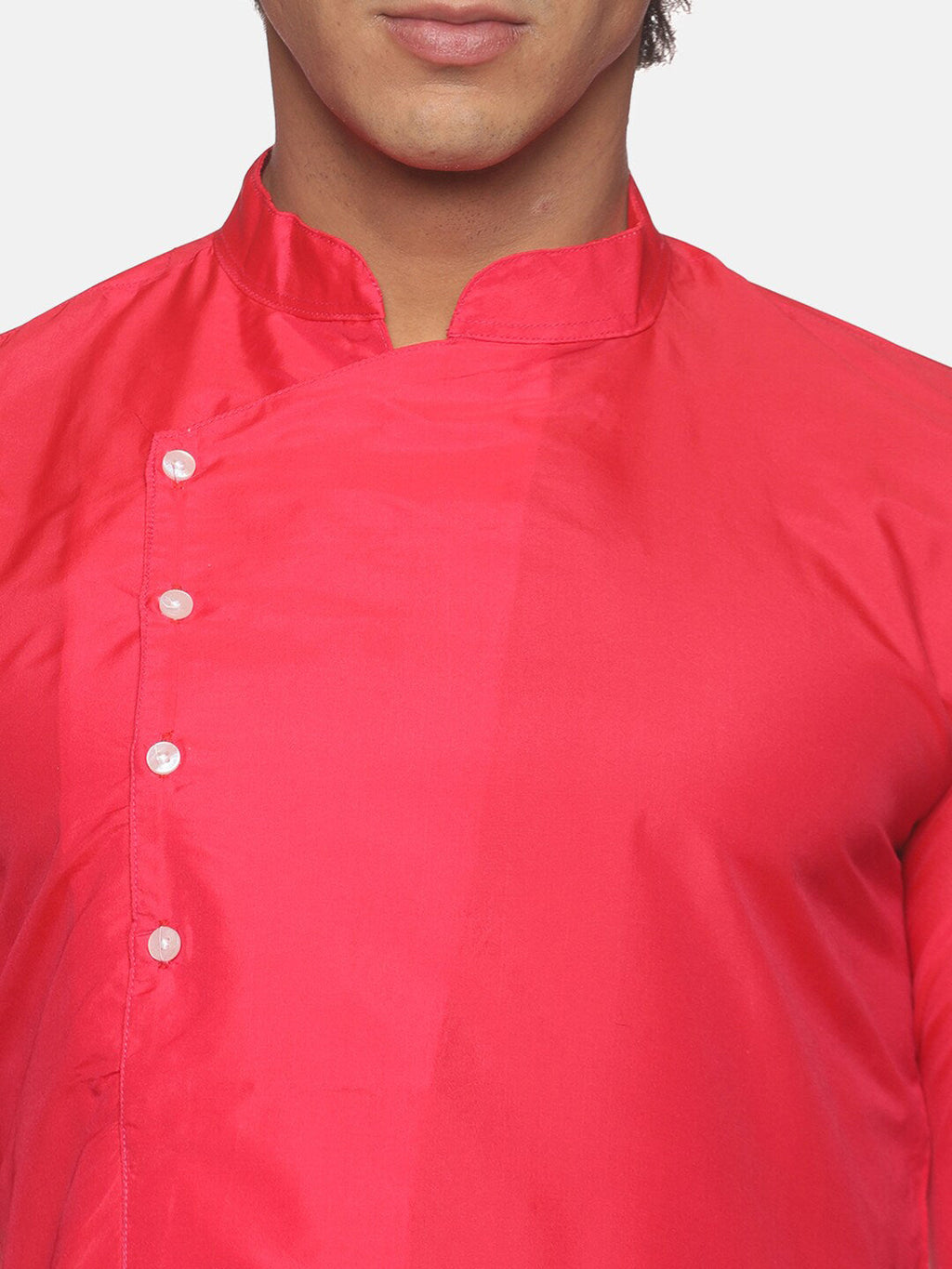 Sethukrishna Men Rose Pink Solid Angrakha Kurta with Pyjamas