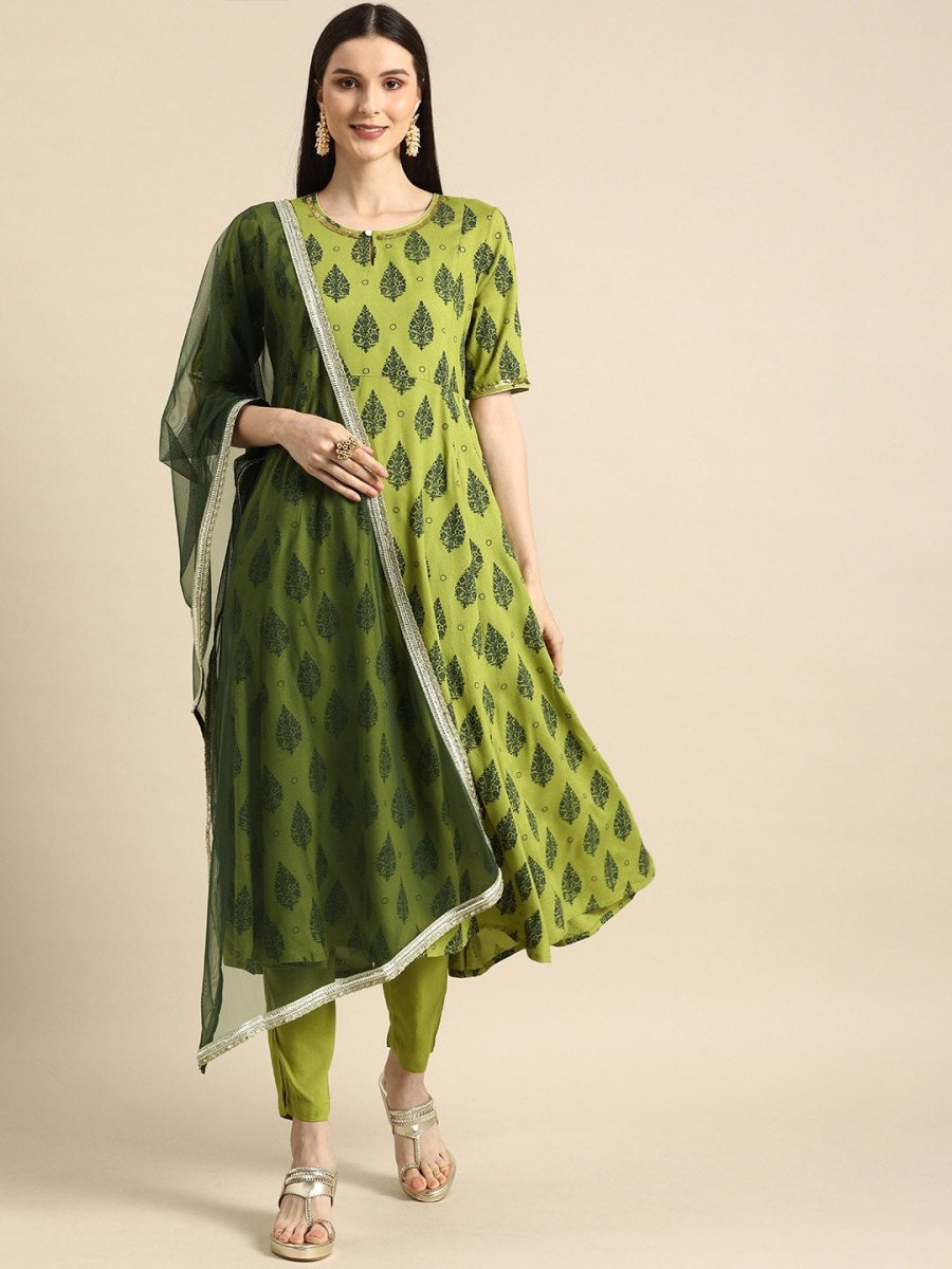 All About You Women Women Green Ethnic Motifs Printed Kurta with Trousers & With Dupatta