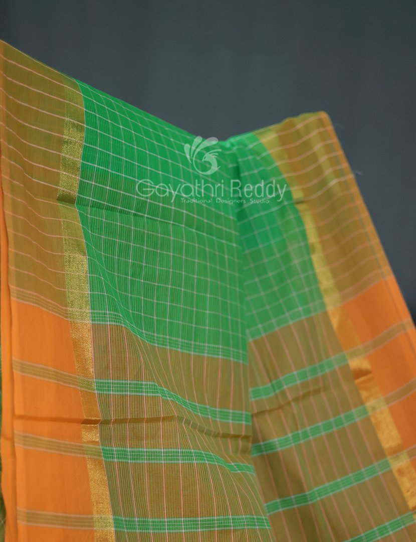 Light Green With Checks Pure Mangalgiri Cotton Saree By Gayathri Reddy Designer Studio