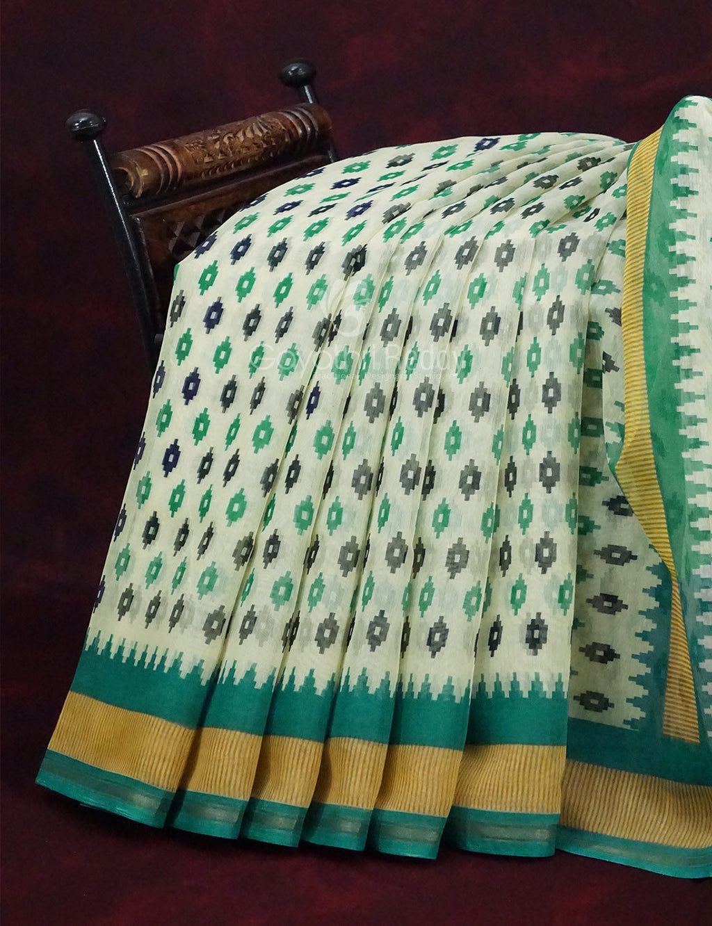 Combo of Off White and Rama Green Patan Patola Semi Chanderi Saree By Gayathri Reddy Designer Studio