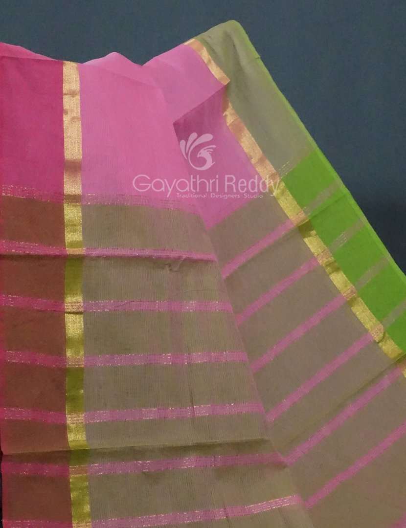 Dual Shades of Baby Pink With Contrast Blouse Pure Mangalgiri Cotton By Gayathri Reddy Designer Studio