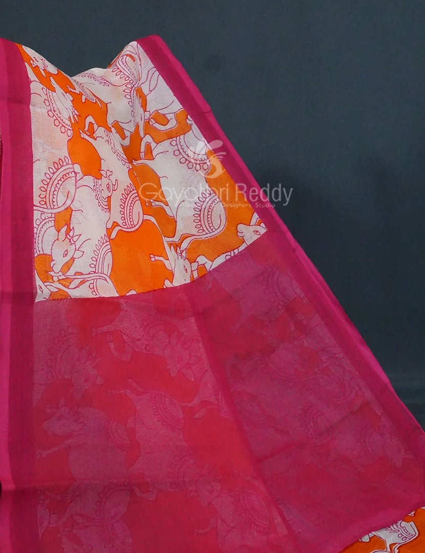 Shades of Orange And Pink With Pichwai Print Munga Cotton Saree By Gayathri Reddy Designer Studio