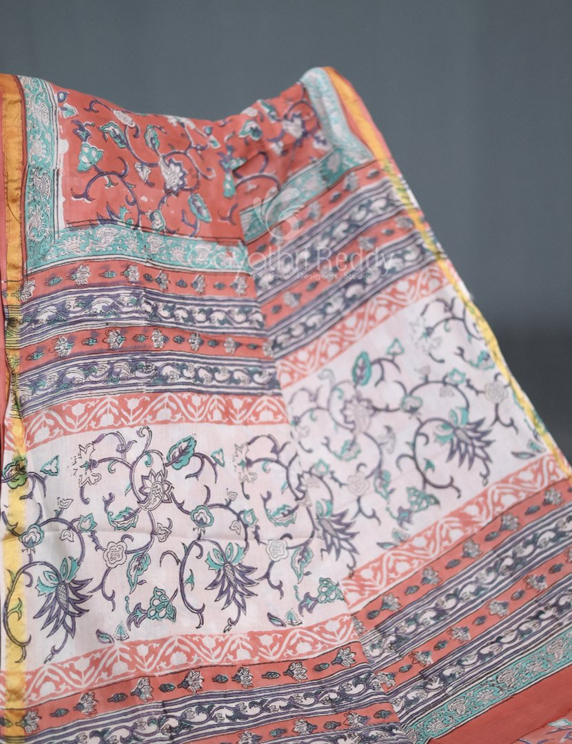 Pastel Chikoo Coloured Combination Printed Cotton Saree By Gayathri Reddy Designer Studio