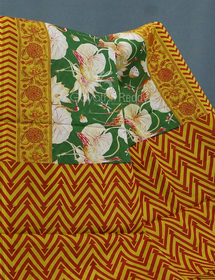 Block Print Mango Green Coloured Mulmul Cotton Saree By Gayathri Reddy Designer Studio