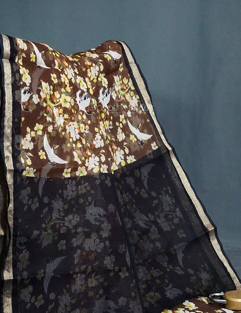 Dark Dry Mehndi Colour Block Print Pure Kota Cotton Saree By Gayathri Reddy Designer Studio
