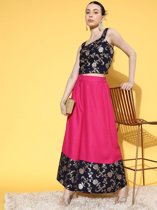 InWeave Women's Blue Brocade Strappy Top W Fuchsia Blue Brocade Palazzo Set