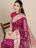 Saree Mall Magenta Ethnic Motifs Zari Organza Banarasi Saree