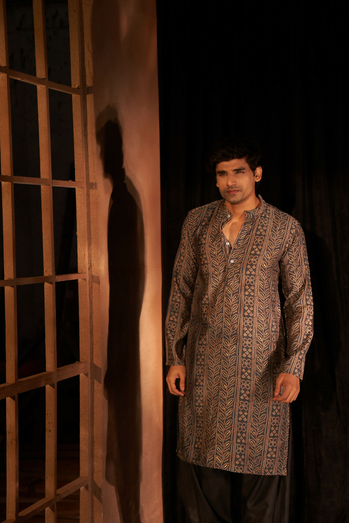 Nevy Blue Modal Silk Designer Printed Men's Kurta Set - Mahotsav