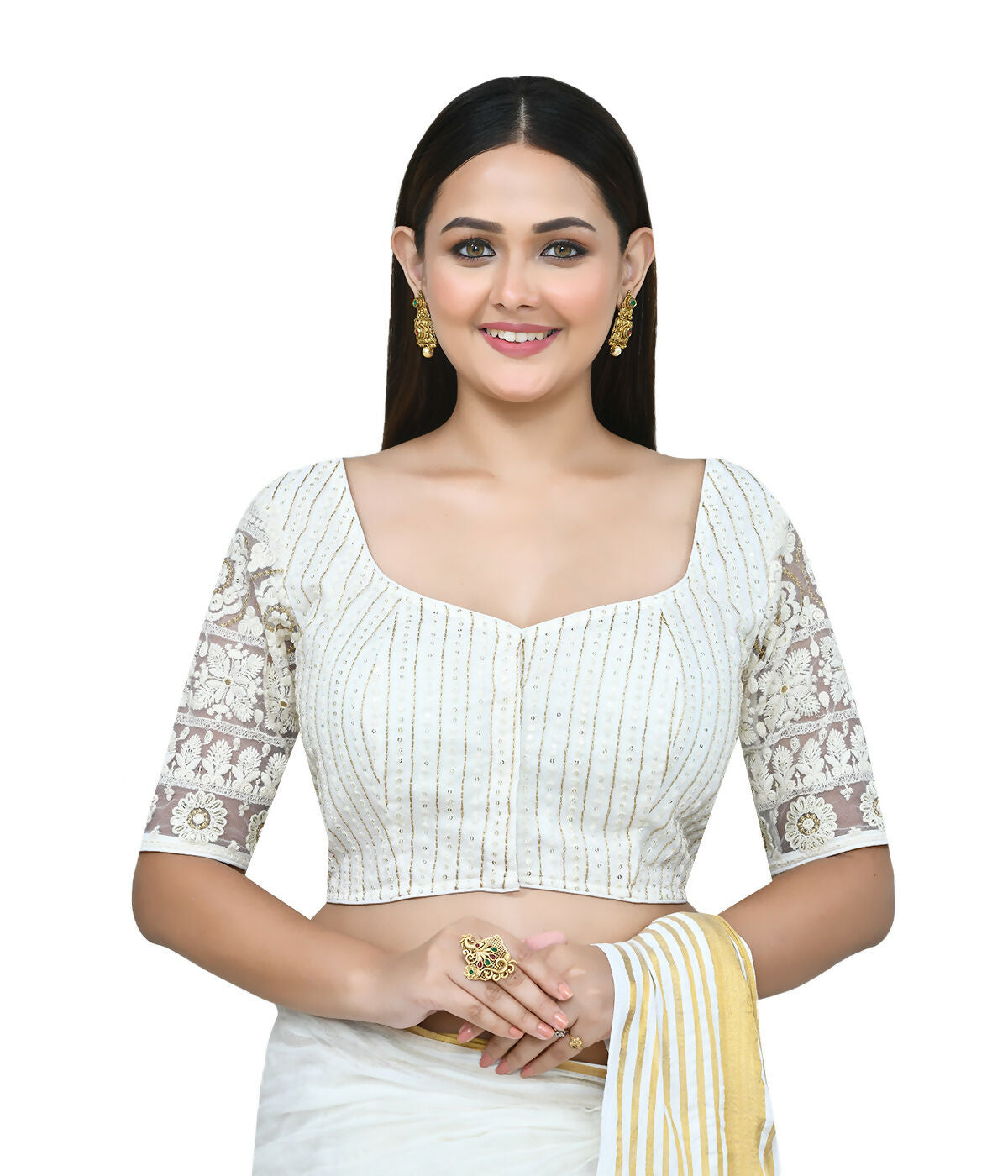 Joban Fashion Women's White Embroidered Stitched Blouse