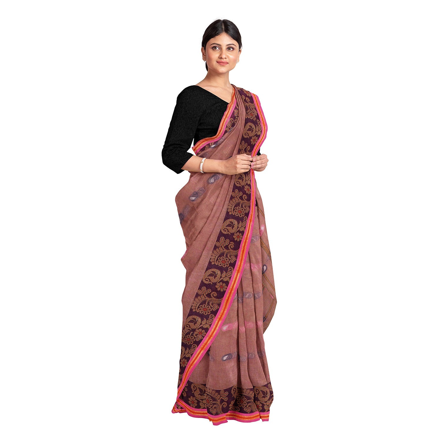 Exclusive Collection 100% Pure Cotton Mauve Tant Saree With Hand Weaving Work