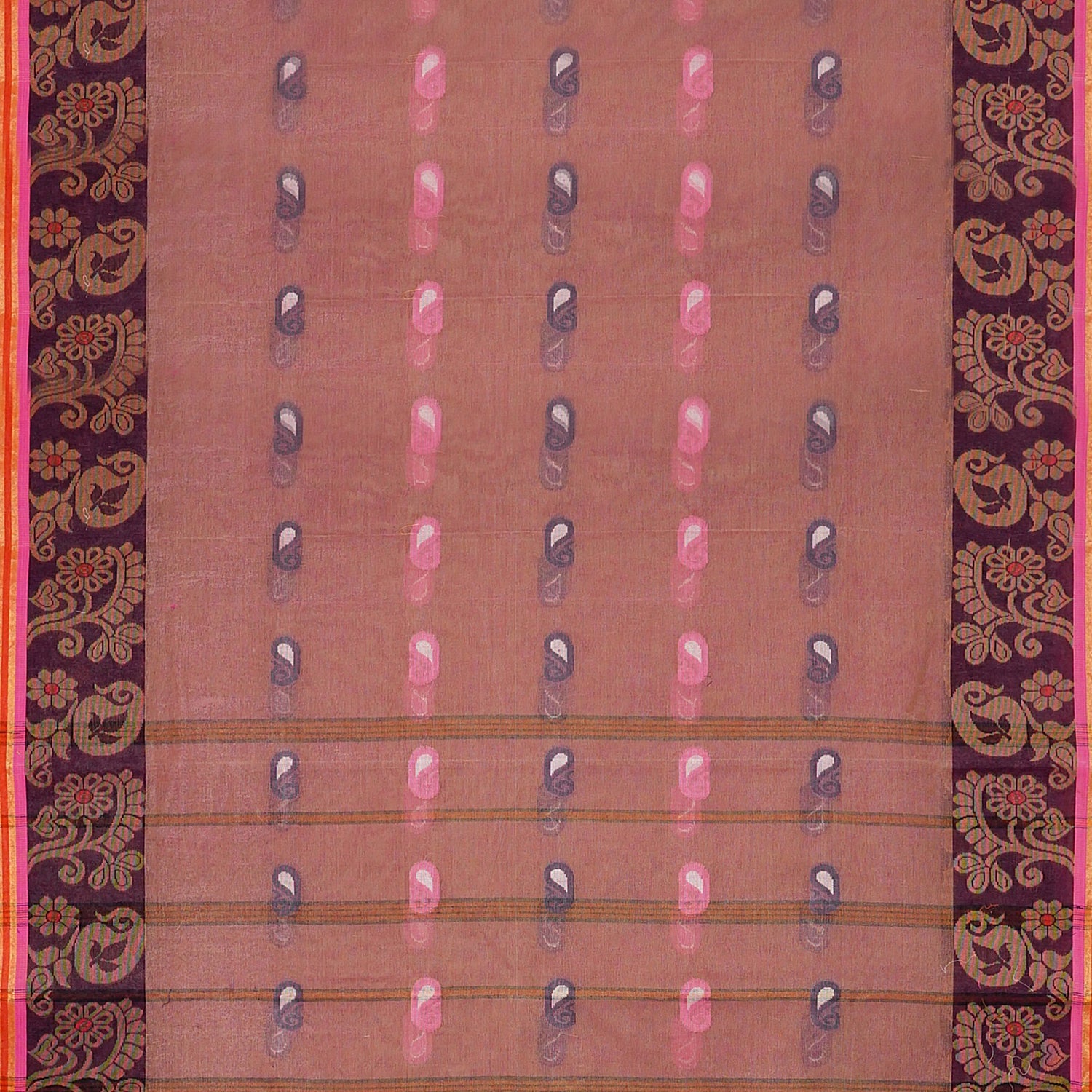 Exclusive Collection 100% Pure Cotton Mauve Tant Saree With Hand Weaving Work