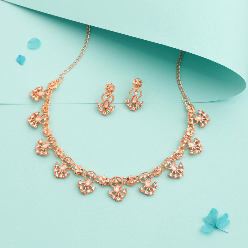 Tehzeeb Creations Gold-Polished White Colour Necklace With Earrings