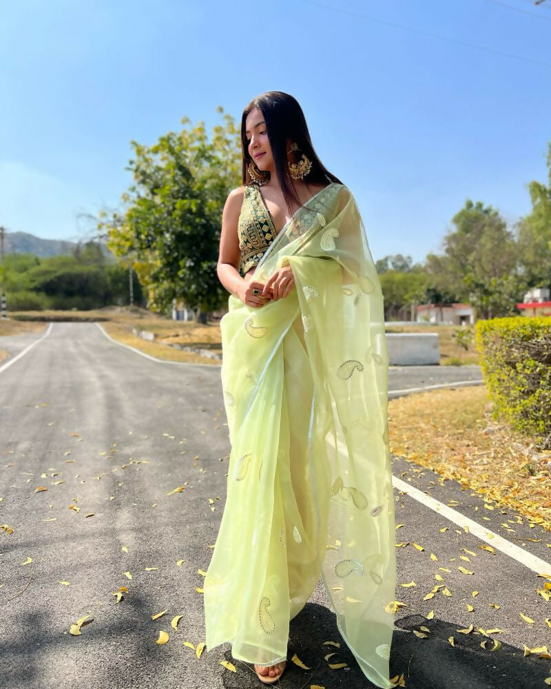 Vamsee Samriddhi Green Organza Saree