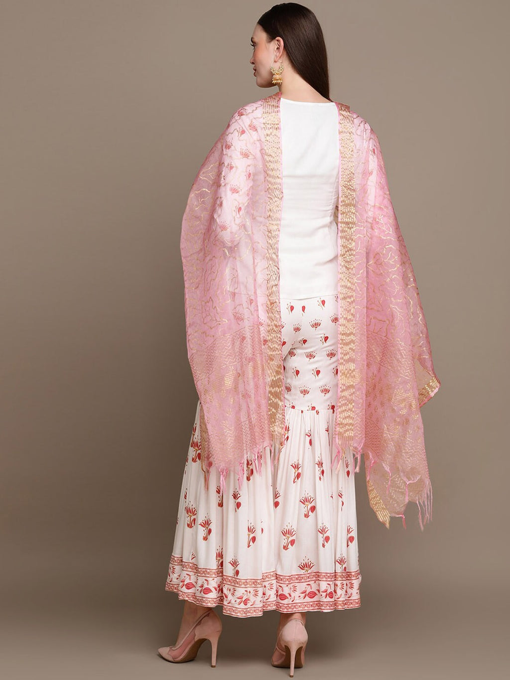 HERE&NOW Floral Embroidered Top with Sharara & Dupatta