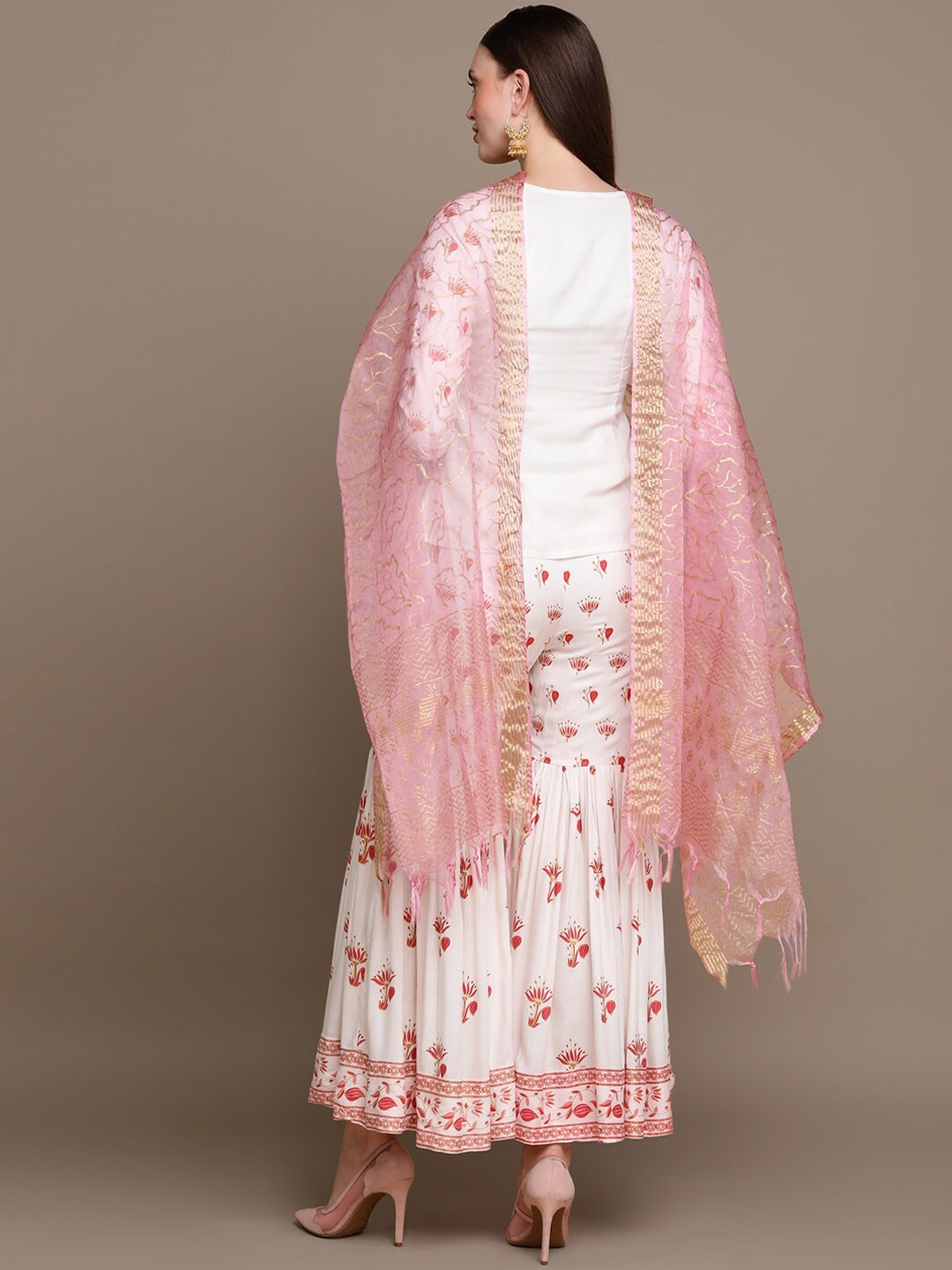 HERE&NOW Floral Embroidered Top with Sharara & Dupatta