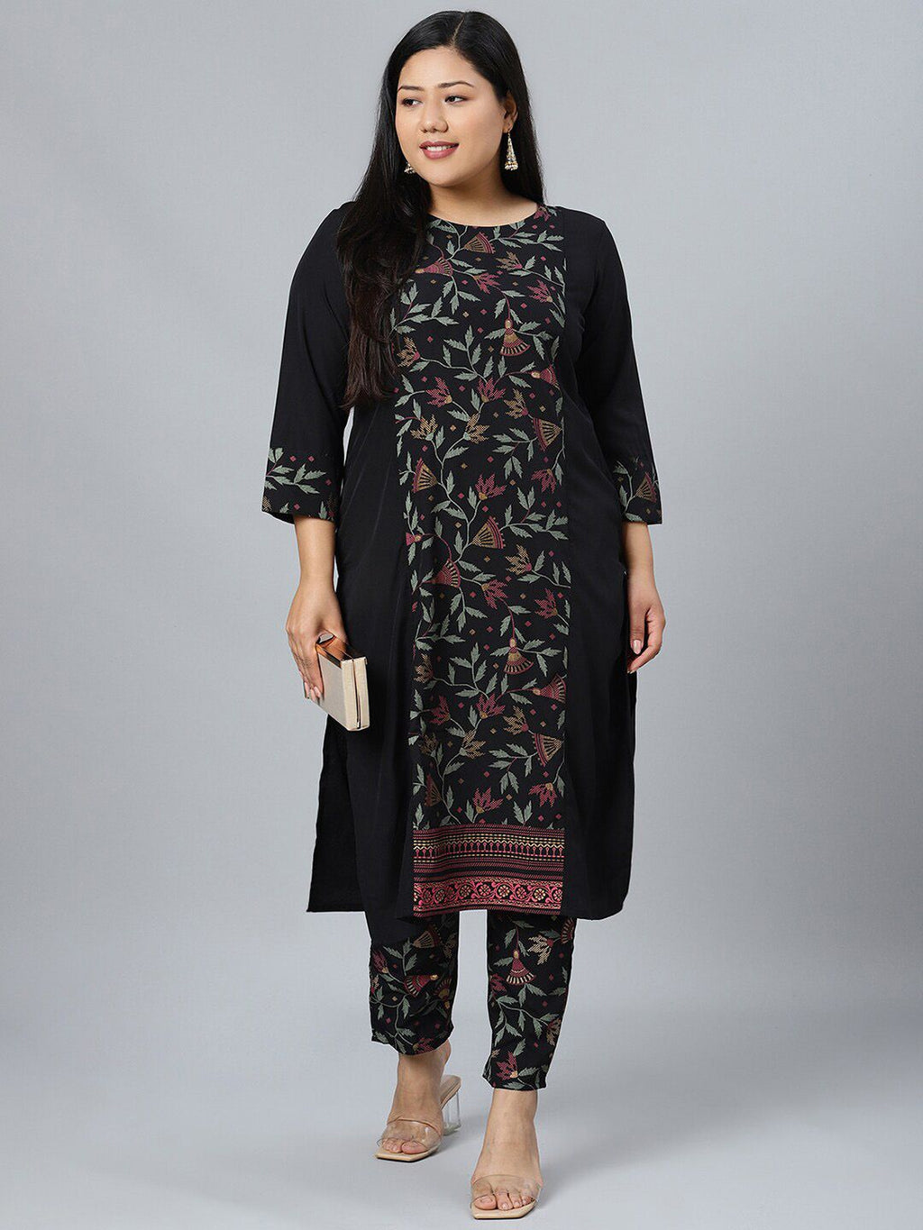 Sztori Floral Printed Round Neck Straight Kurta with Pant