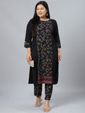 Sztori Floral Printed Round Neck Straight Kurta with Pant