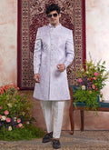 Raivat Ethnic Banarasi Jacquard Embroidery Indo Western Sherwani In Blue Colour