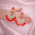 Tehzeeb Creations Gold Polish Kundan Red Colour Earrings