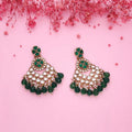Tehzeeb Creations Gold Polish Kundan Green Colour Earrings
