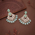 Tehzeeb Creations Gold Polish Kundan Sea Green Colour Earrings