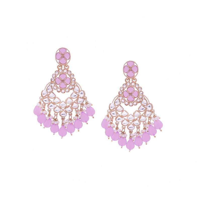 Tehzeeb Creations Gold Polish Kundan Purple Colour Earrings