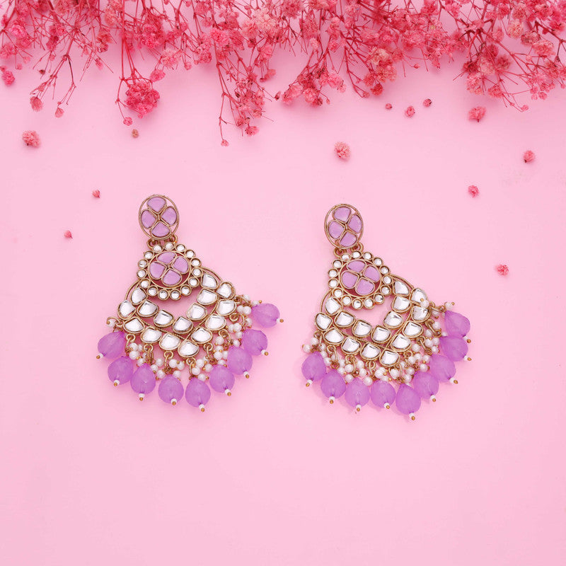 Tehzeeb Creations Gold Polish Kundan Purple Colour Earrings