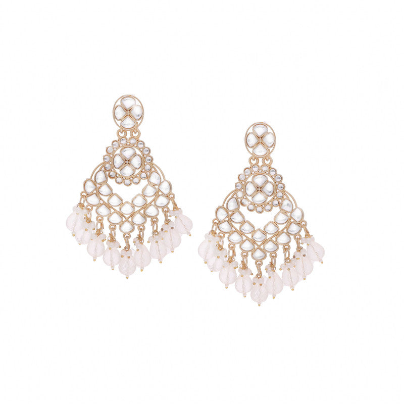 Tehzeeb Creations Gold Polish Kundan White Colour Earrings