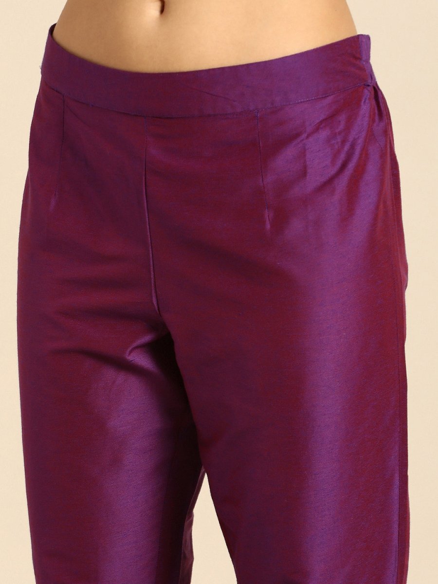 All About You Women Purple Zari Embroidered Regular Kurta with Trousers & Dupatta