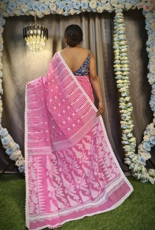 Exclusive Collection Beautiful Light Pink Jaal Jamdani Saree